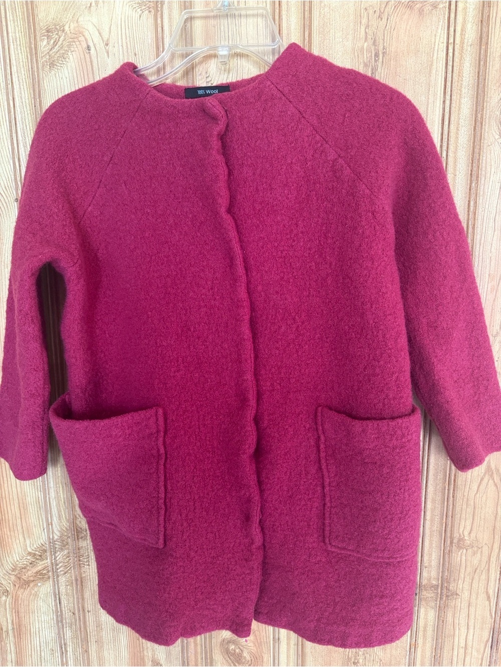 Wool Blend Open-Front Coatigan in Berry